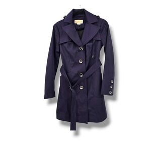 Michael Kors Trench‎ Coat Women's PP Petite Purple Rain Coat Removable Hood